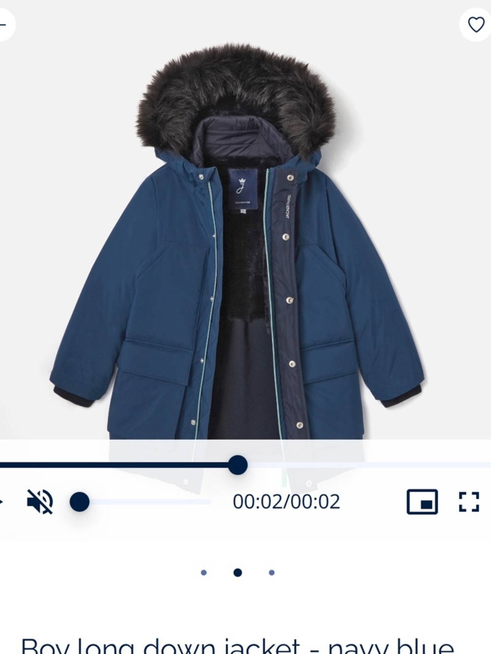 Jacadi Paris Boys Long Down Jacket Navy Blue Coat Faux Fur Hood Size 4